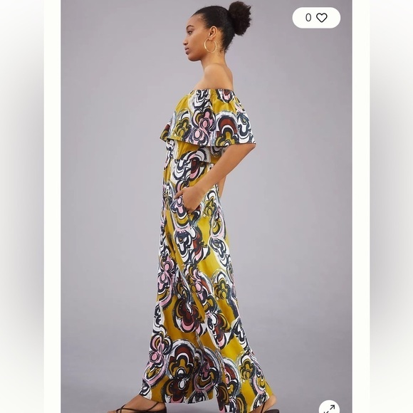 Anthropologie Bel Kazan Navy Blue & Yellow  Off the Shoulder Lily Jumpsu… - Picture 2 of 13